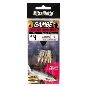 GAMBE MITRAILLETTE RED HEAD HEGENE GOLD 0.25mm hameçons 5