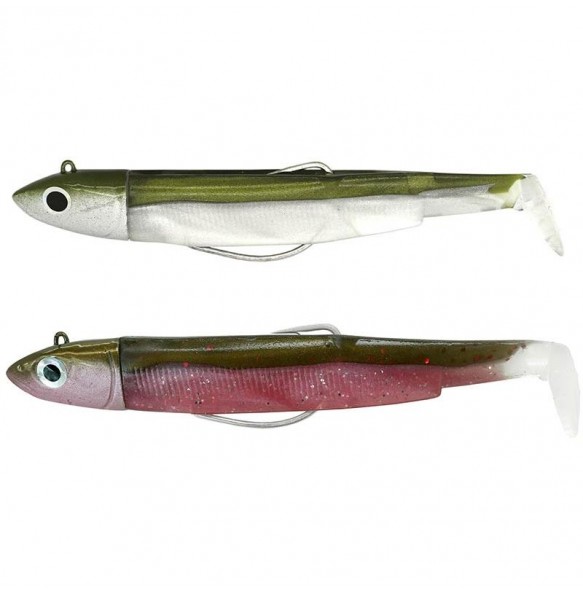 Kit Leurre Souple Arme Fiiish Double Combo Black Minnow 120MM + Tete Plombee Off Shore 25GR
