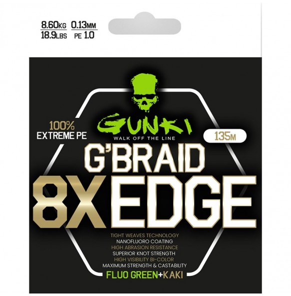 Tresse Gunki G’Braid 8X Edge - Vert Fluo/Kaki -135M